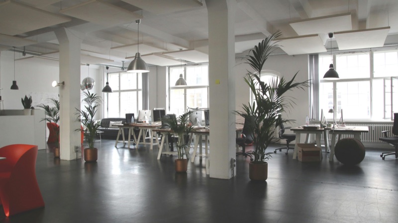 A clean, empty open-plan office